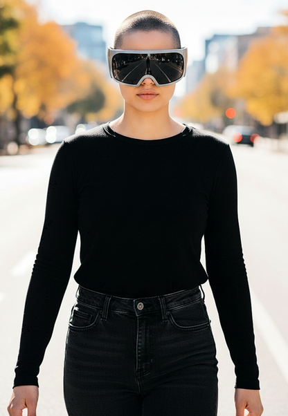 Oversized Bold Futuristic Wrap-Around Frames Sunglasses