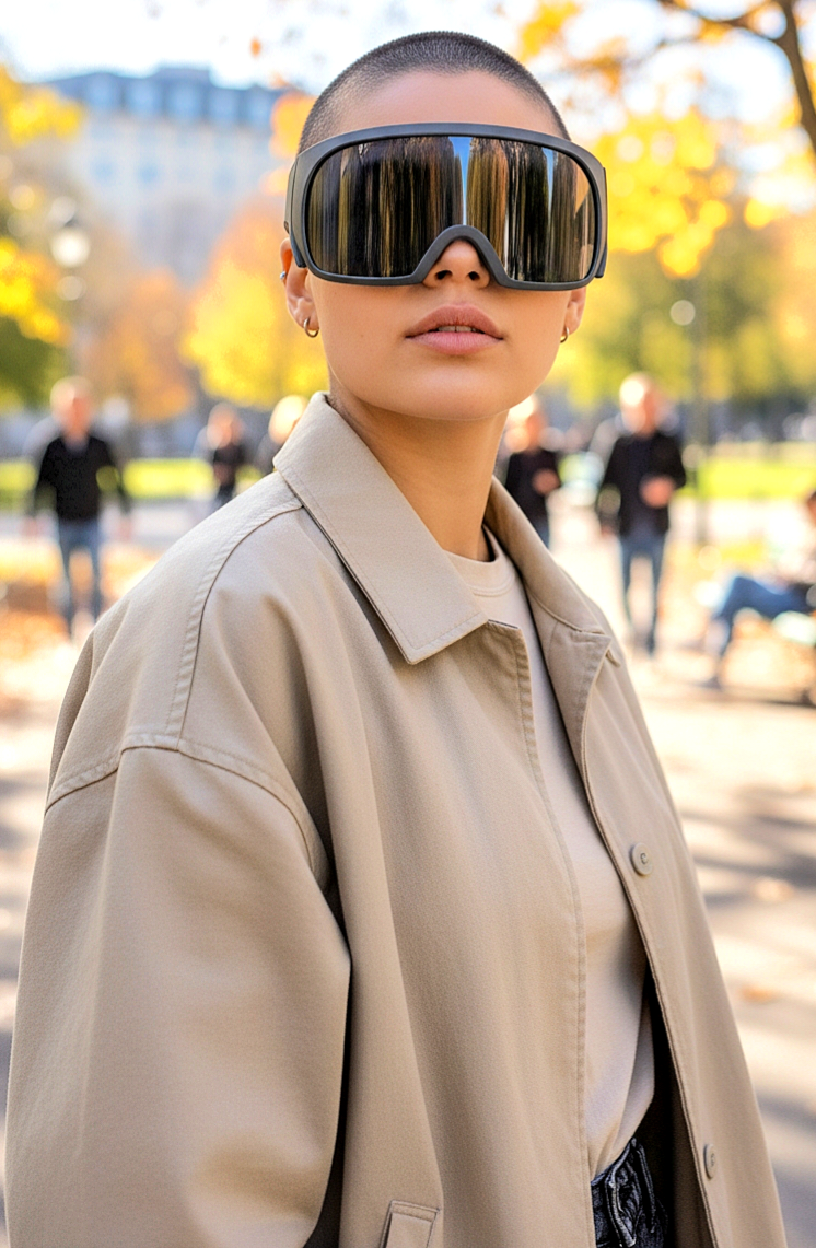 Oversized Bold Futuristic Wrap-Around Frames Sunglasses
