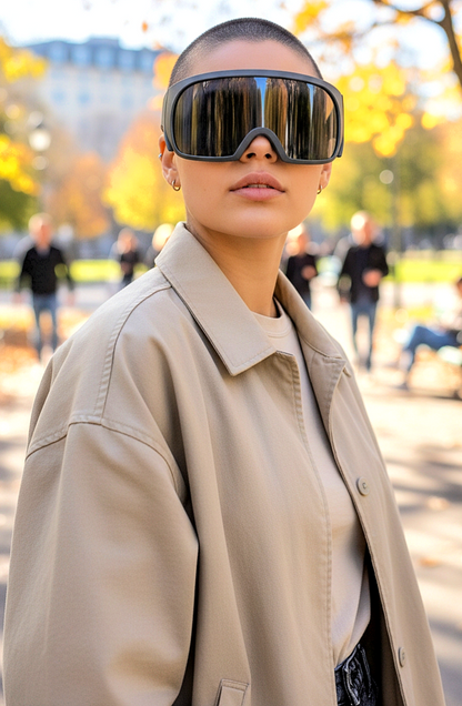 Oversized Bold Futuristic Wrap-Around Frames Sunglasses