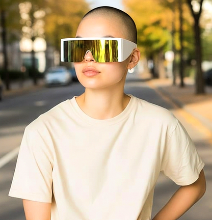 Oversized Flat-Top Futuristic Shield Sunglasses