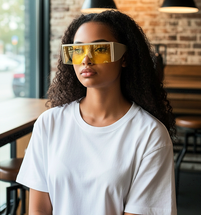 Oversized Flat-Top Futuristic Shield Sunglasses