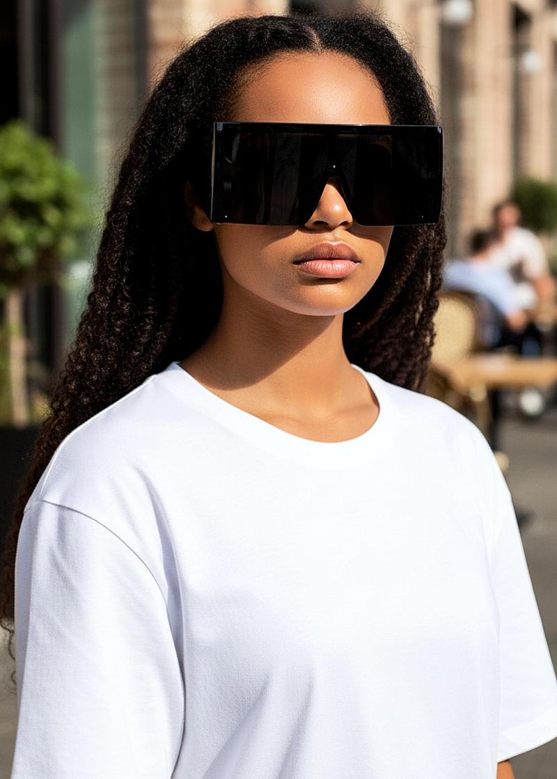 Oversized Flat-Top Futuristic Shield Sunglasses