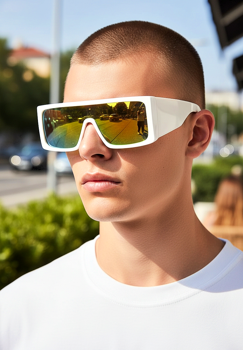 Oversized Flat-Top Futuristic Shield Sunglasses