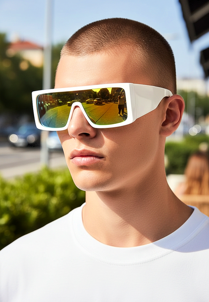 Oversized Flat-Top Futuristic Shield Sunglasses