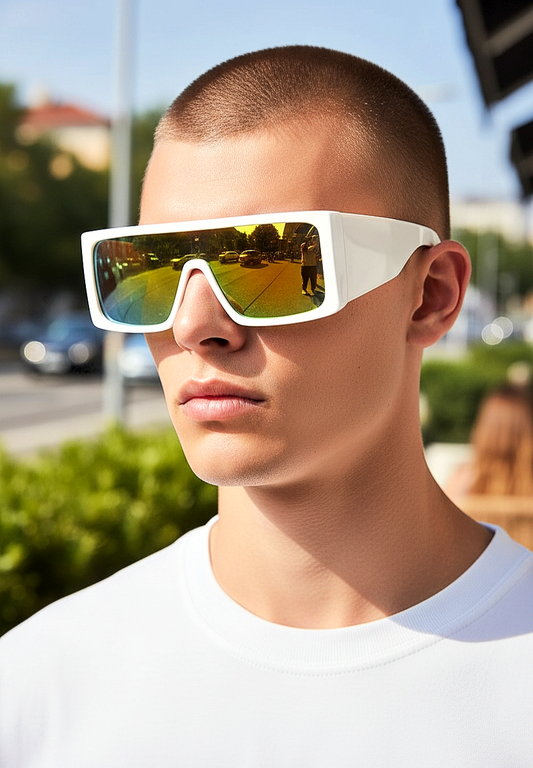 Oversized Flat-Top Futuristic Shield Sunglasses