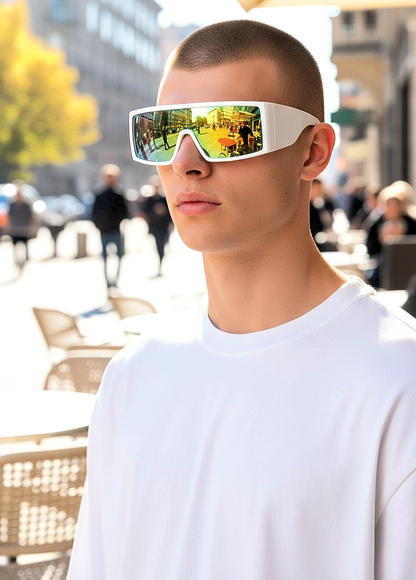 Oversized Flat-Top Futuristic Shield Sunglasses
