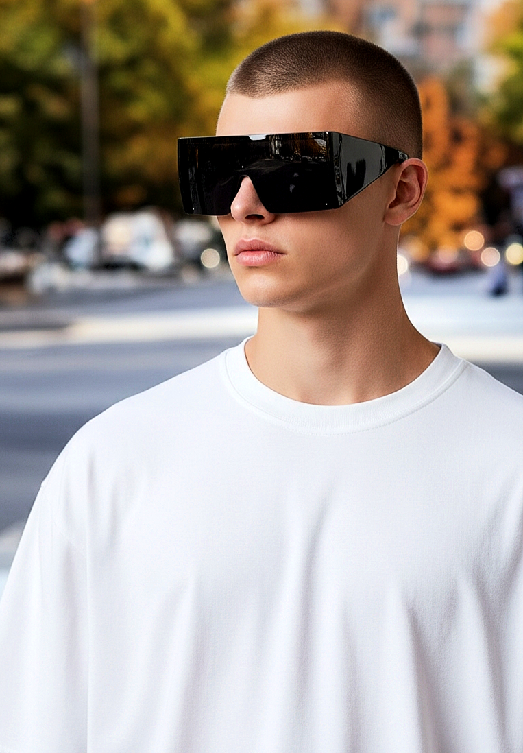 Oversized Flat-Top Futuristic Shield Sunglasses