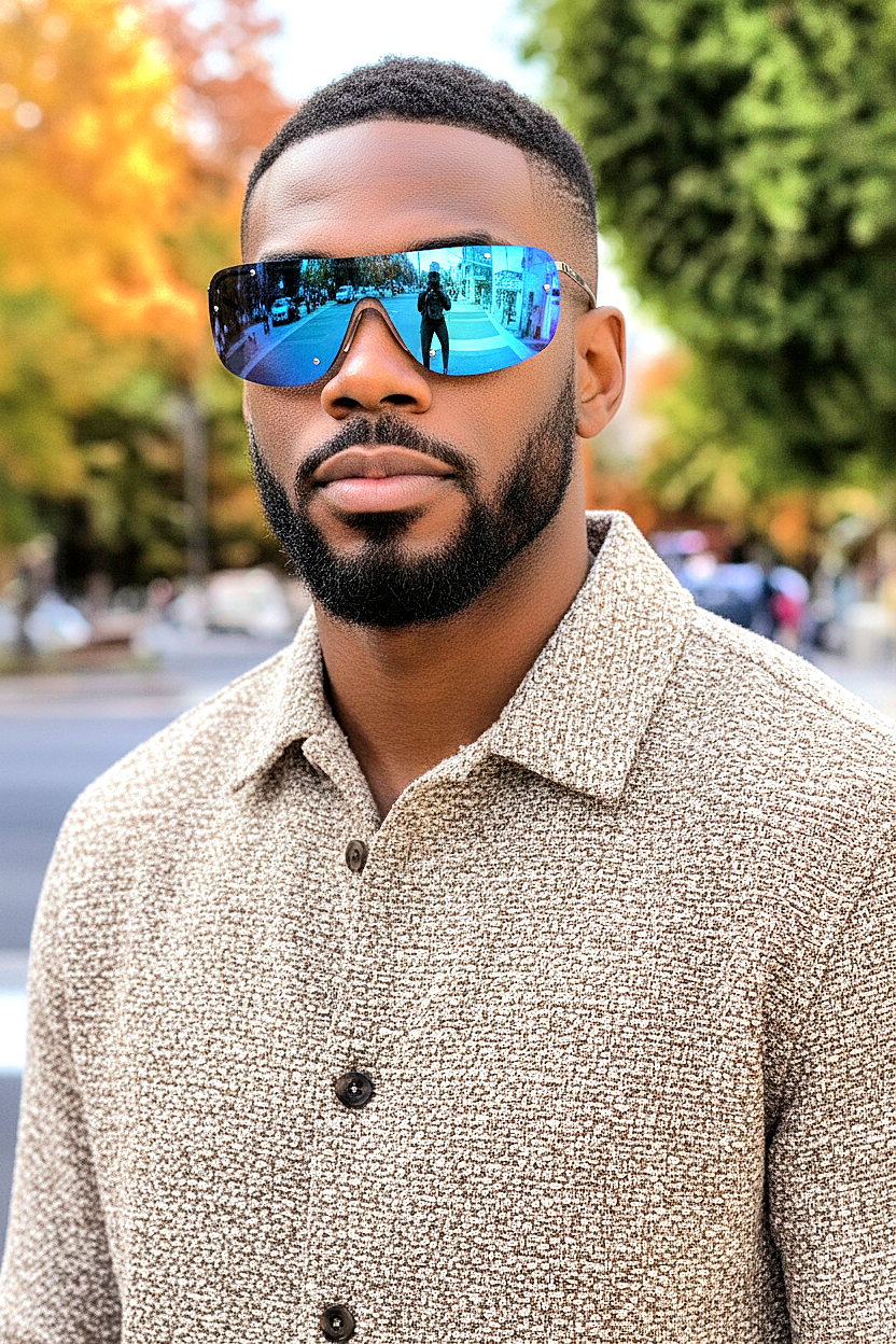 Futuristic Rimless Mirrored Lens Sunglasses