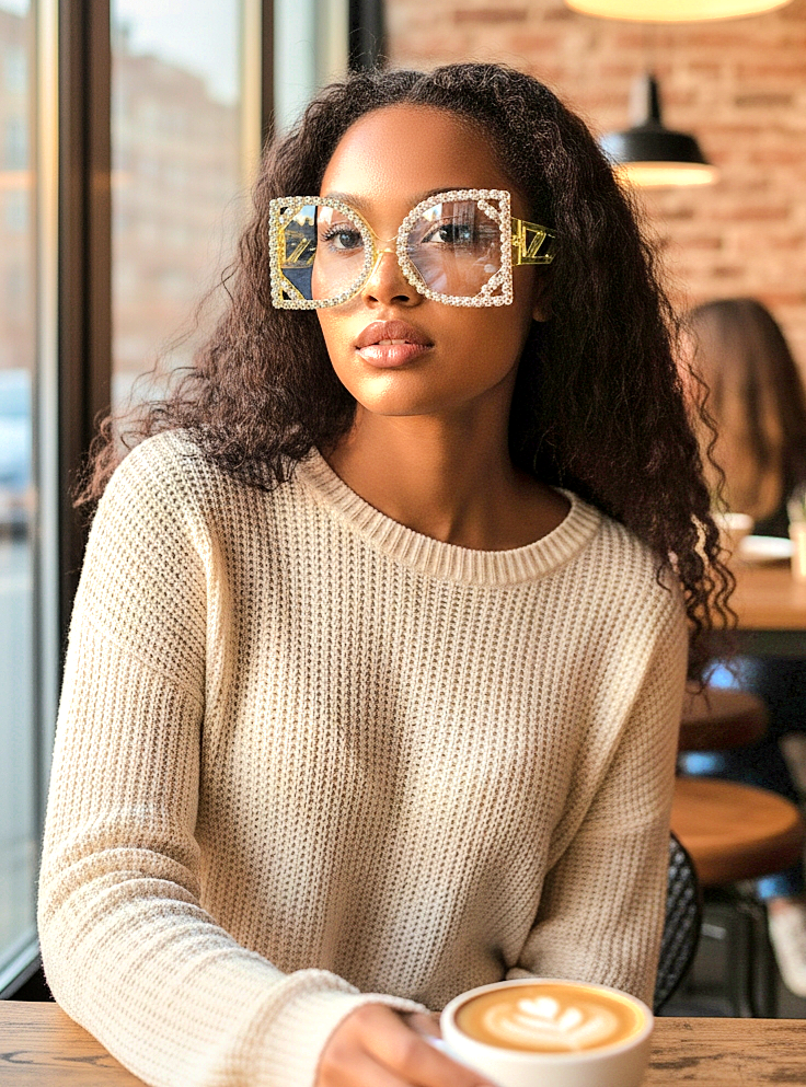 Oversized Luxury Square Rhinestone Gradient Shades