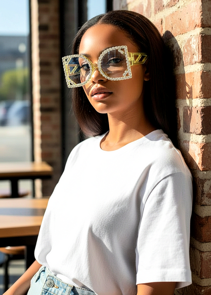 Oversized Luxury Square Rhinestone Gradient Shades