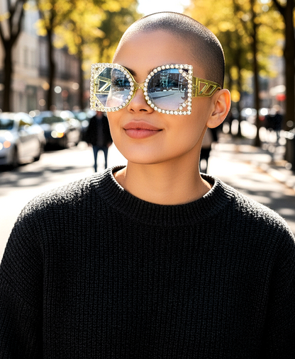 Oversized Luxury Square Rhinestone Gradient Shades