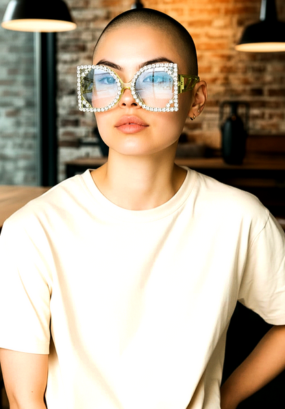 Oversized Luxury Square Rhinestone Gradient Shades