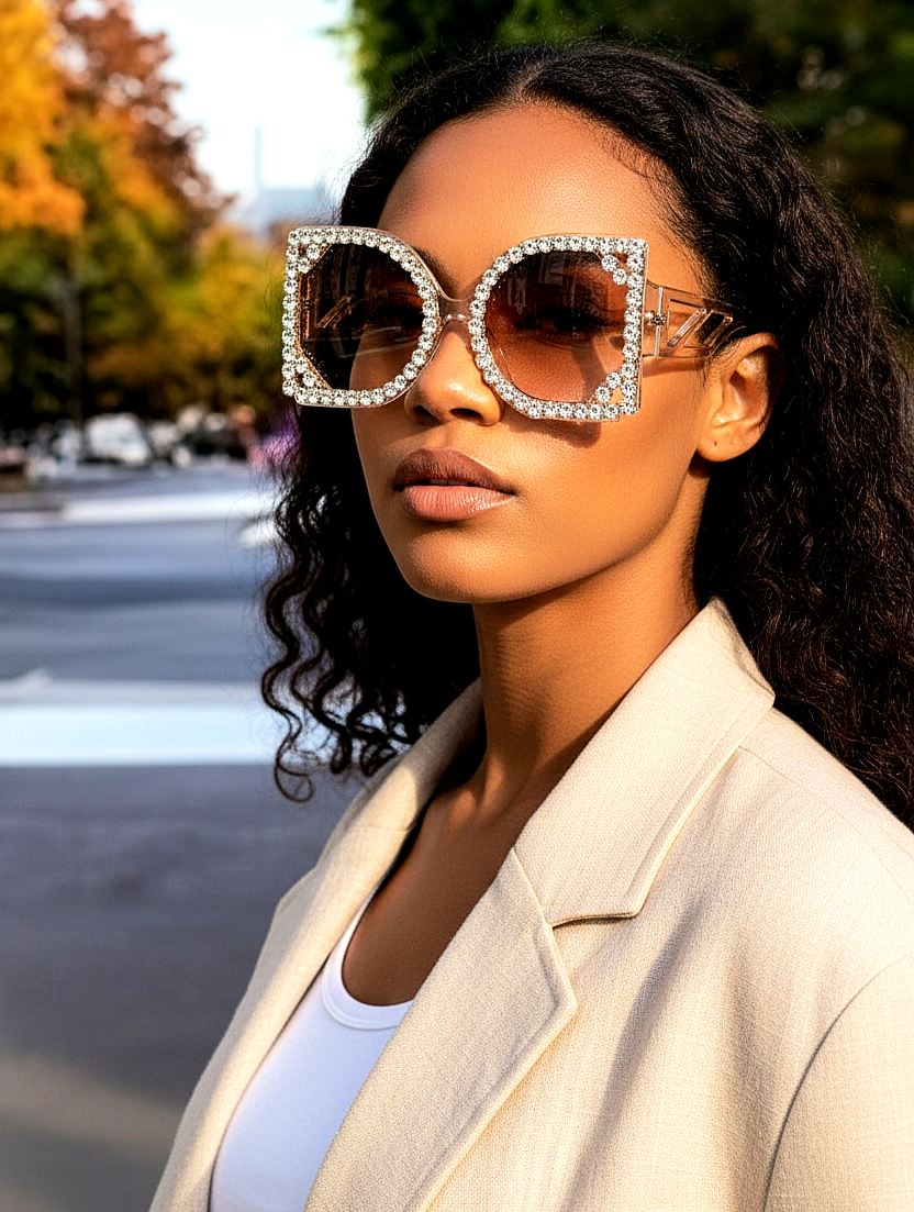 Oversized Luxury Square Rhinestone Gradient Shades