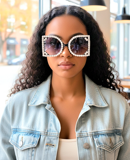 Oversized Luxury Square Rhinestone Gradient Shades