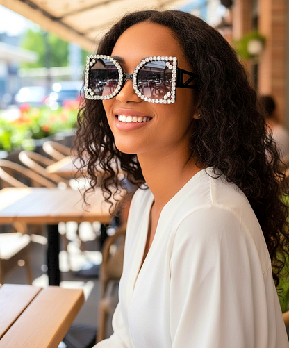 Oversized Luxury Square Rhinestone Gradient Shades