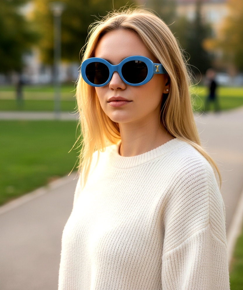 Small Oval-Frame Acetate Sunglasses