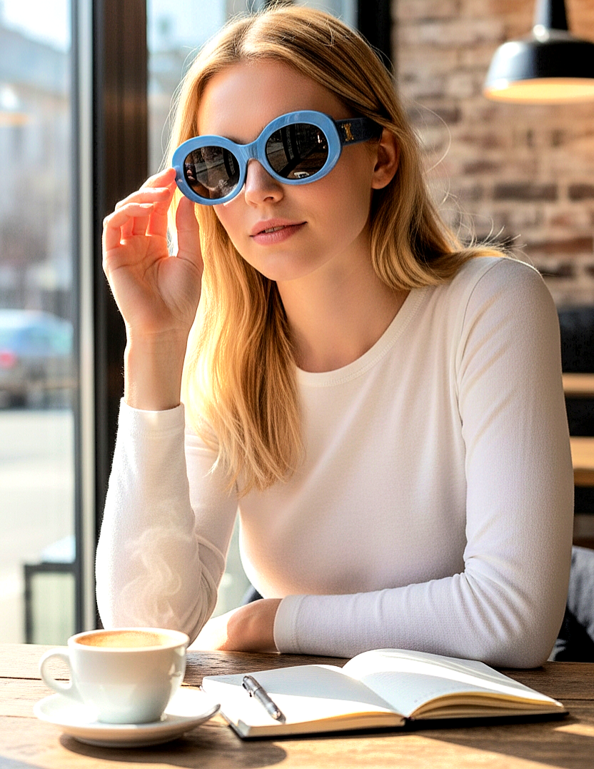 Small Oval-Frame Acetate Sunglasses