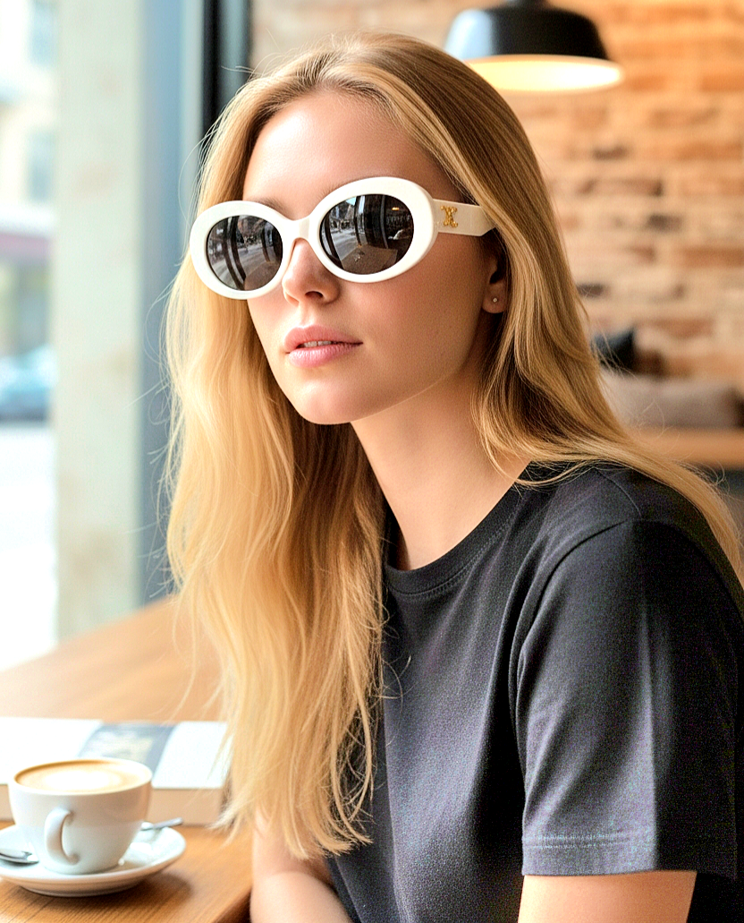 Small Oval-Frame Acetate Sunglasses