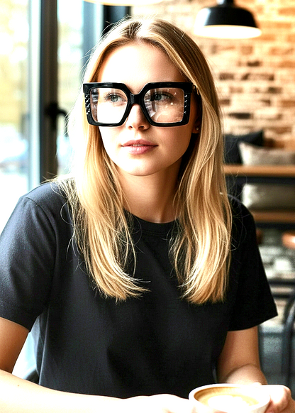 Oversized Bold Geometric Transparent Blue-Light Blocking Eyeglasses