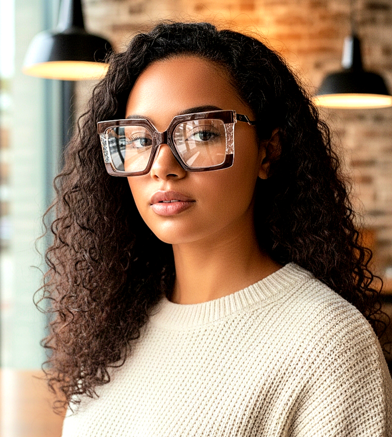 Oversized Bold Geometric Transparent Blue-Light Blocking Eyeglasses