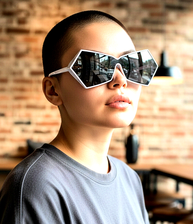 Black/White Polygonal Integrated Sunglasses