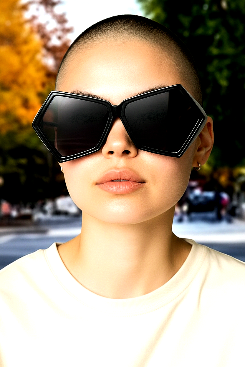 Black/White Polygonal Integrated Sunglasses