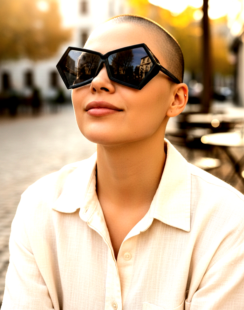 Black/White Polygonal Integrated Sunglasses