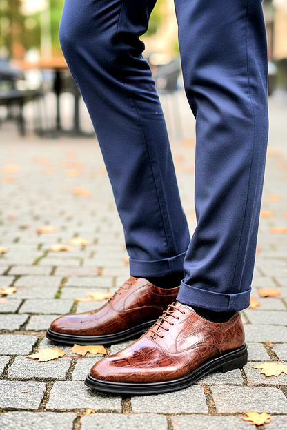 Oxfords Classic Lace-Up Leather Alligator Print Dressy Shoes