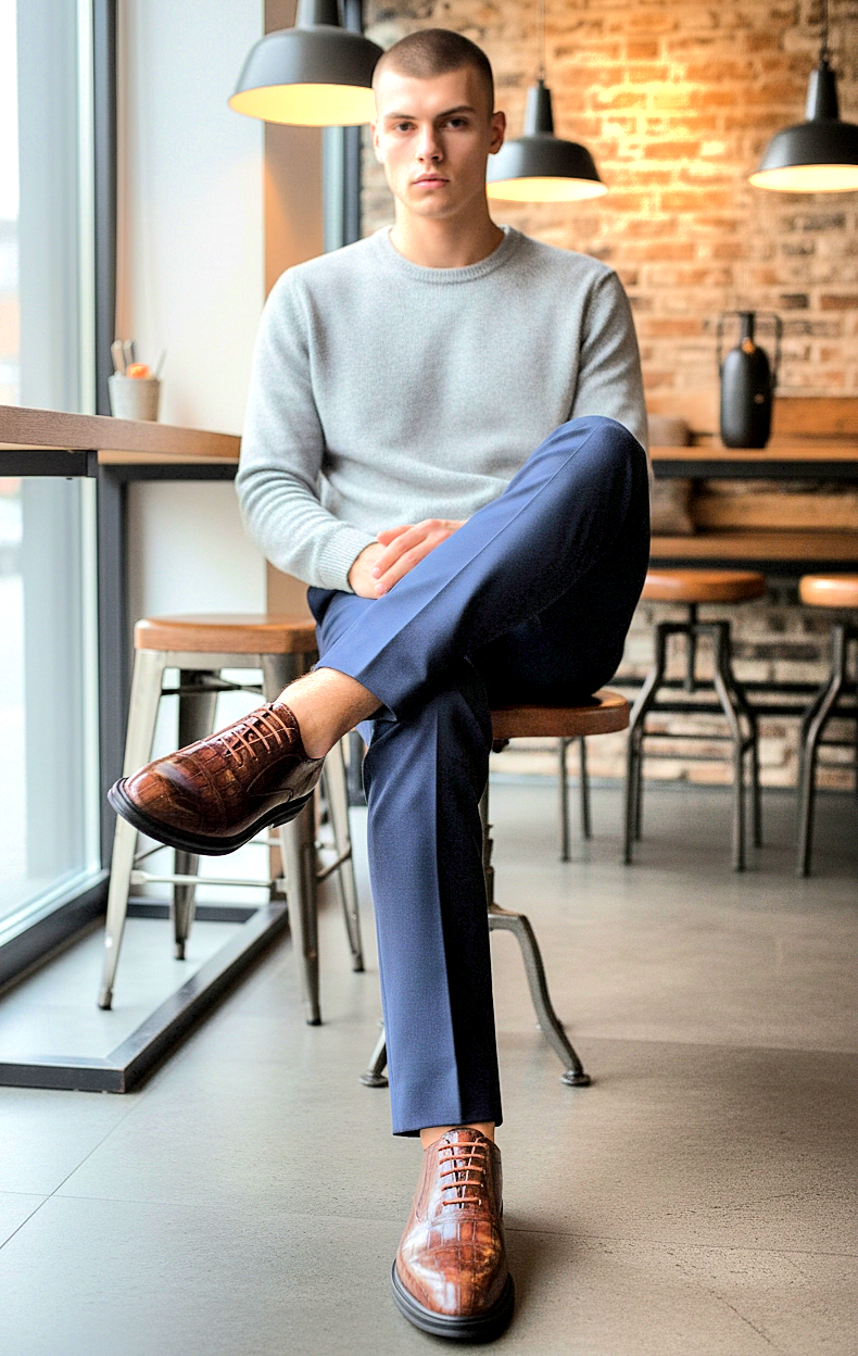 Oxfords Classic Lace-Up Leather Alligator Print Dressy Shoes