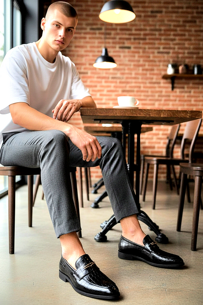 Oxfords Leather Crocodile-Embossed Loafers