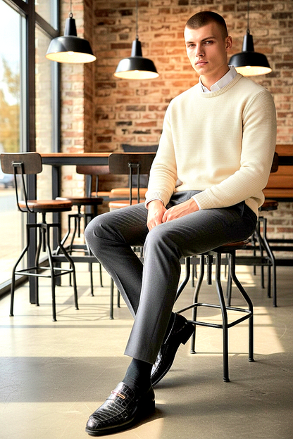 Oxfords Leather Crocodile-Embossed Loafers