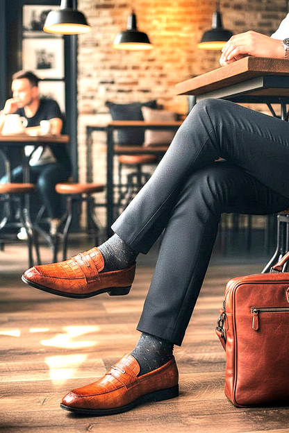 Oxfords Leather Crocodile-Embossed Loafers