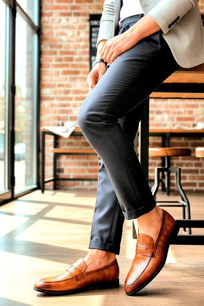 Oxfords Leather Crocodile-Embossed Loafers