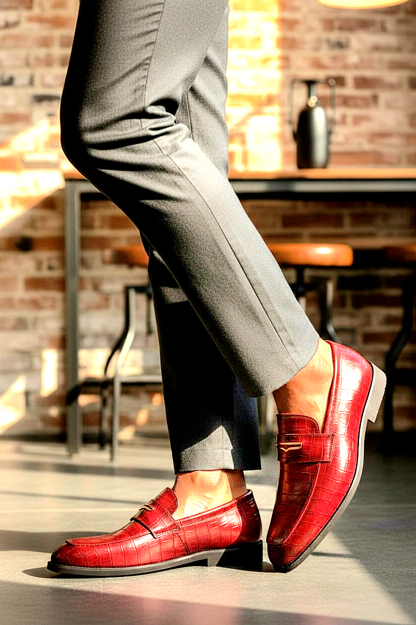 Oxfords Leather Crocodile-Embossed Loafers