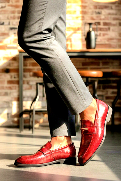 Oxfords Leather Crocodile-Embossed Loafers