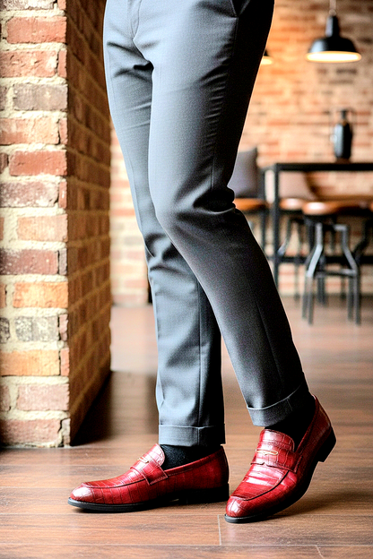 Oxfords Leather Crocodile-Embossed Loafers