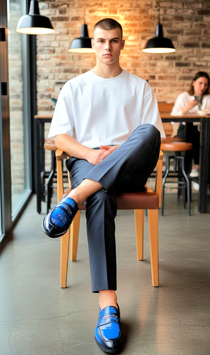 Oxfords Leather Crocodile-Embossed Loafers