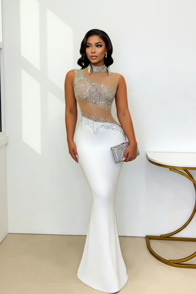 Black Diamond-Encrusted Fishtail Dress