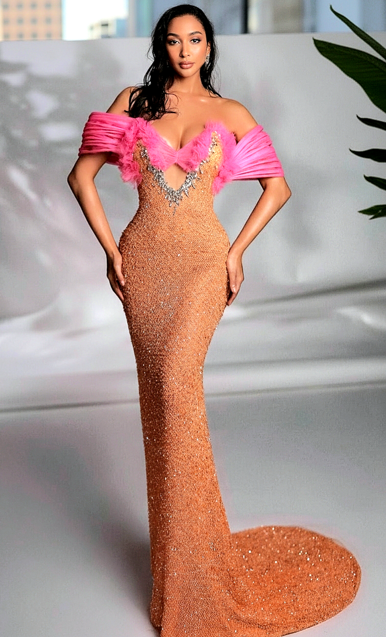 Off-Shoulder Slim Shimmering Sequins Gown