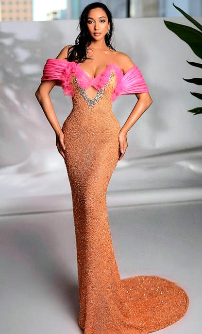 Off-Shoulder Slim Shimmering Sequins Gown