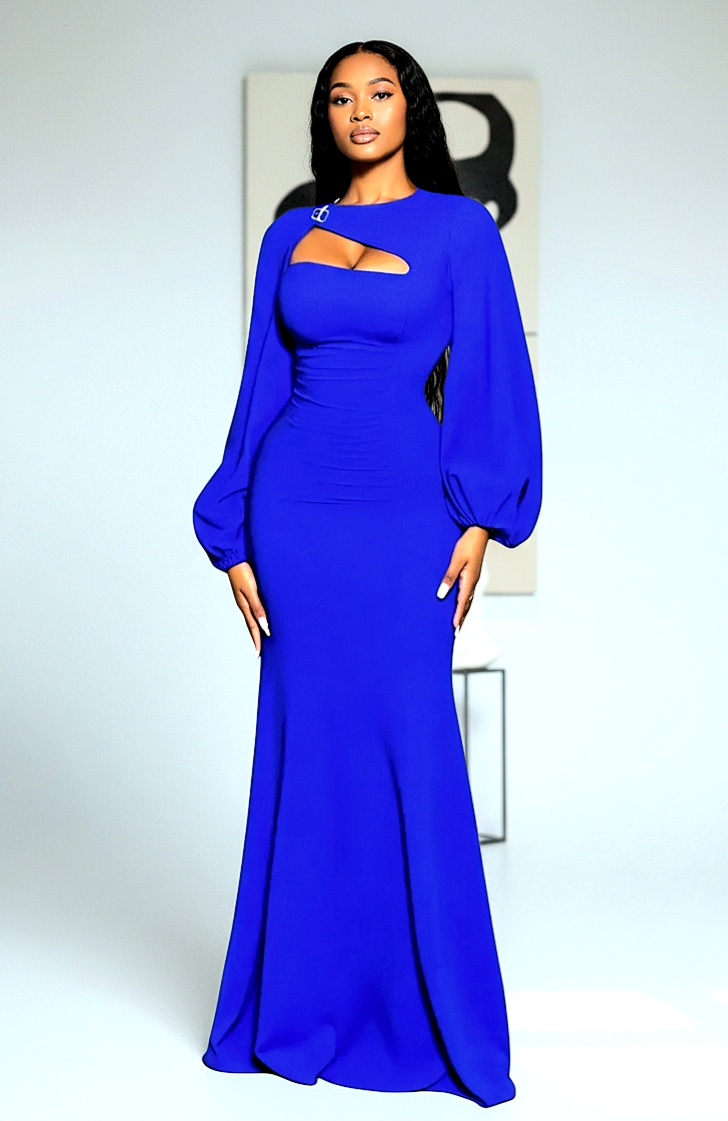 Hollowed-Out Lantern Sleeve Mermaid Dress