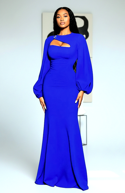 Hollowed-Out Lantern Sleeve Mermaid Dress