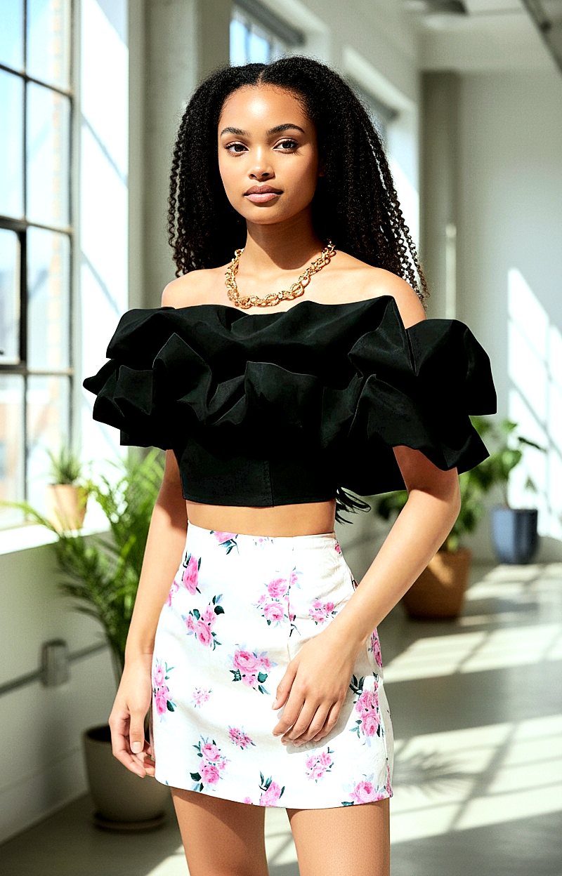 Off-Shoulder Ruffle Crop-Top