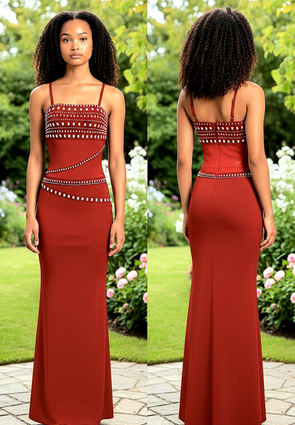 Rhinestone-Embellished Sleeveless Mermaid Dress