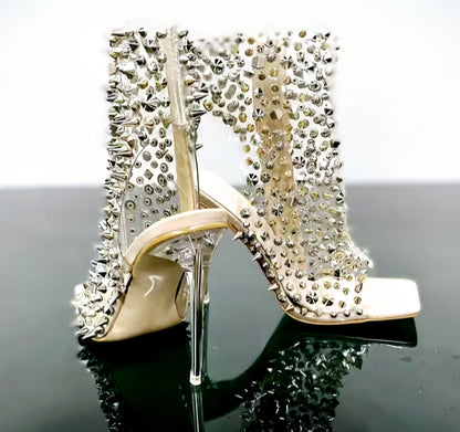 Rivet Rhinestones Embellished Sandals