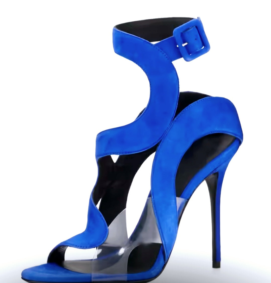 Suede Peep-Toe Leather Cross-Strap Stiletto Sandals