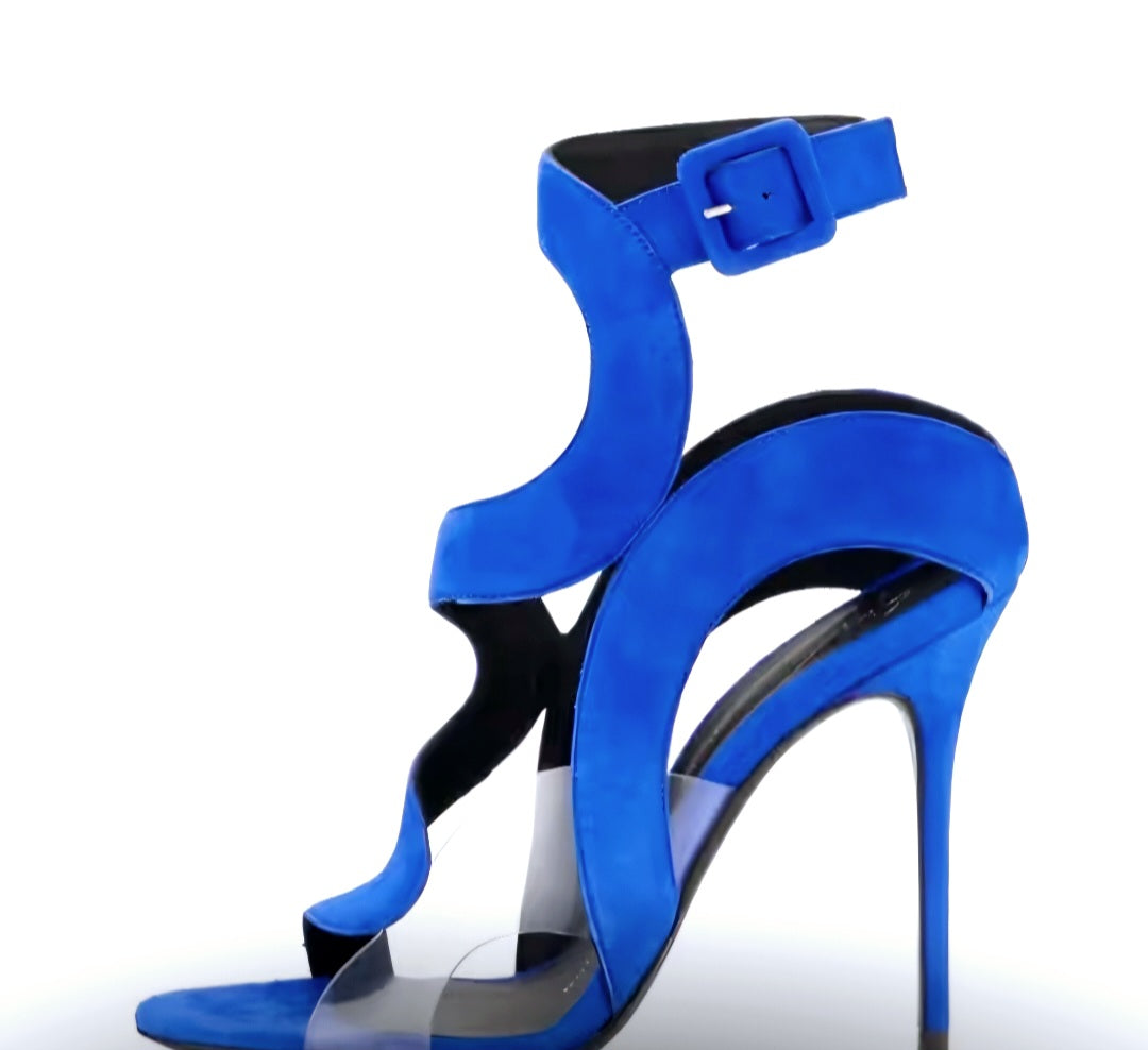 Suede Peep-Toe Leather Cross-Strap Stiletto Sandals