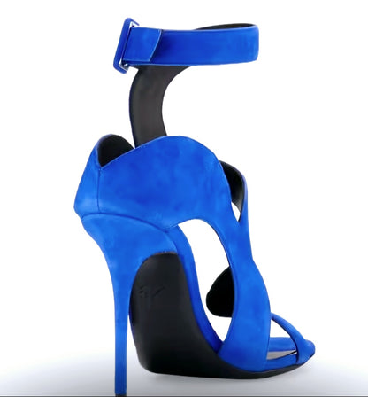 Suede Peep-Toe Leather Cross-Strap Stiletto Sandals