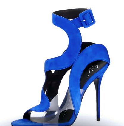 Suede Peep-Toe Leather Cross-Strap Stiletto Sandals