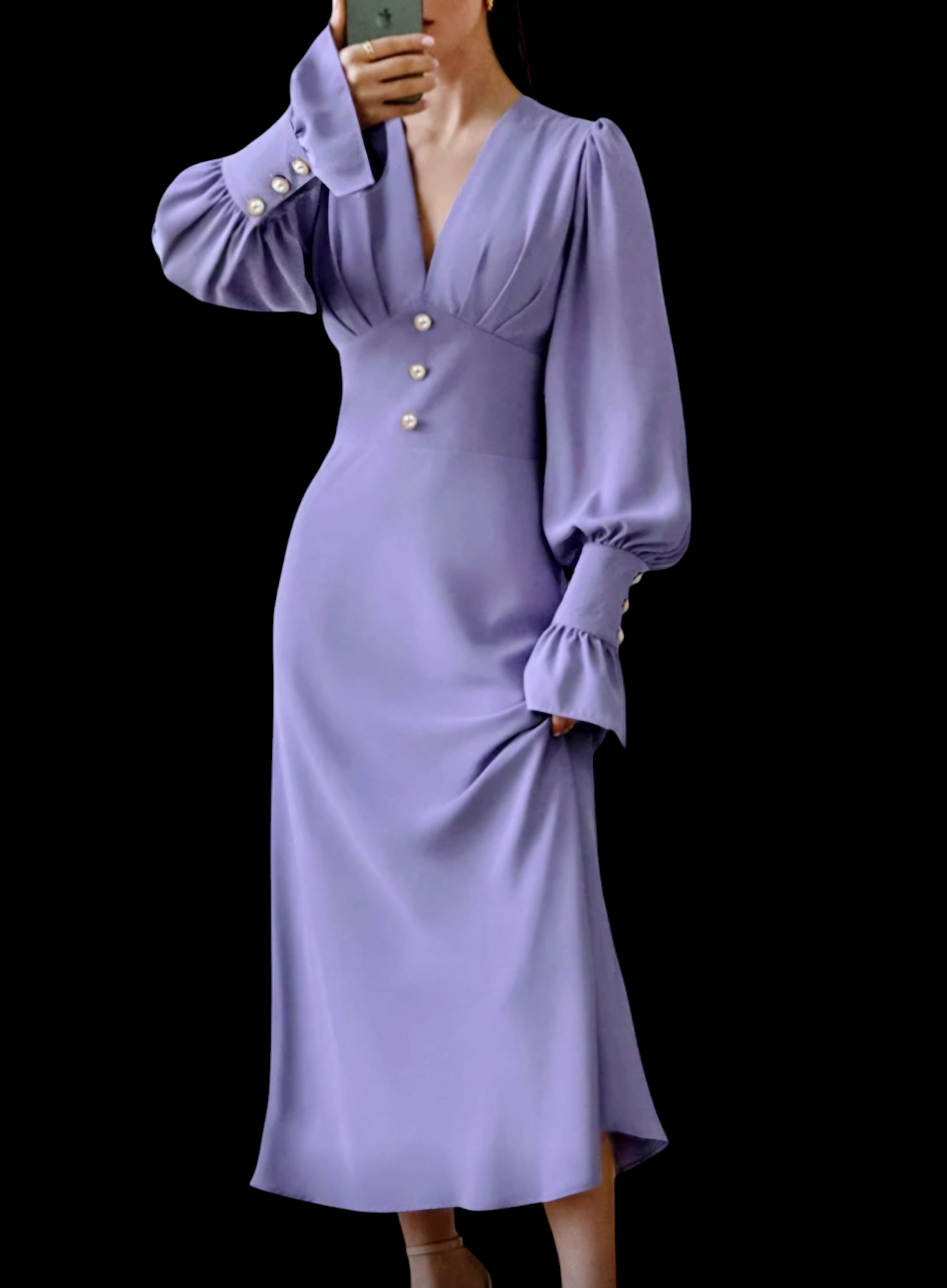 Luxury Lantern Sleeves Midi Dress